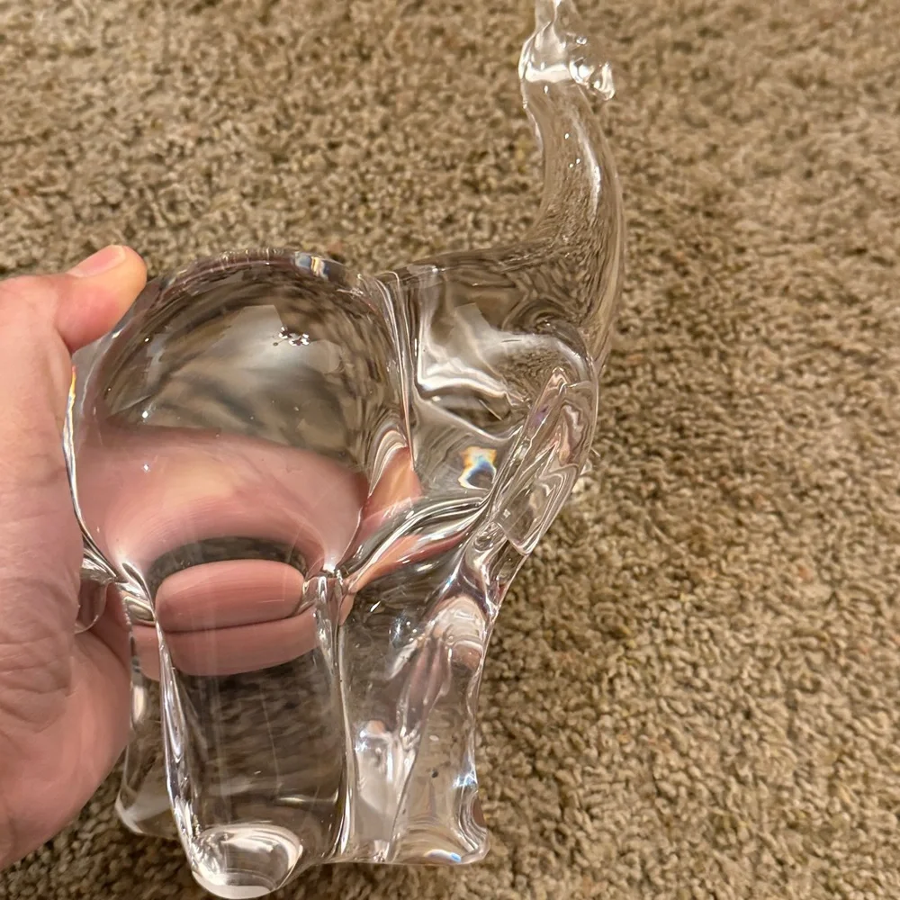Art Glass Solid Crystal Elephant Figurine with Trunk Up, Made in Sweden, 5-1/2